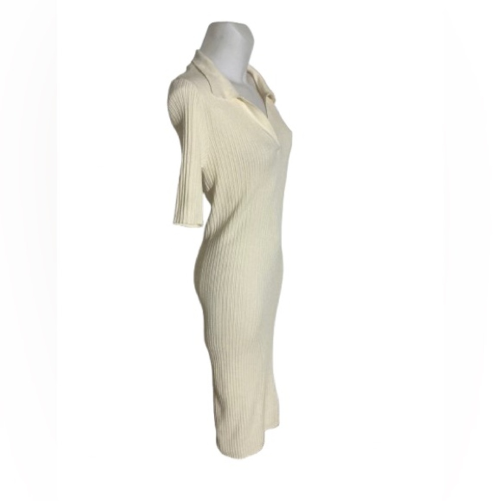 Vero Moda Holly 2/4 Polo Dress Tall Ribbed T-Shirt Midi Cream Dress XL - Picture 4 of 15